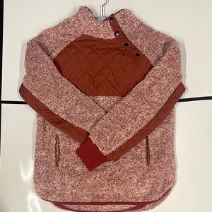 Red  Fleece Pullover with Quilted Detailed & Asymmetrical Neckline